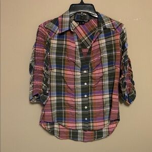 Veronica Beard Woman Porta Crinkle Plaid Metallic Button Down XS Western Shirt